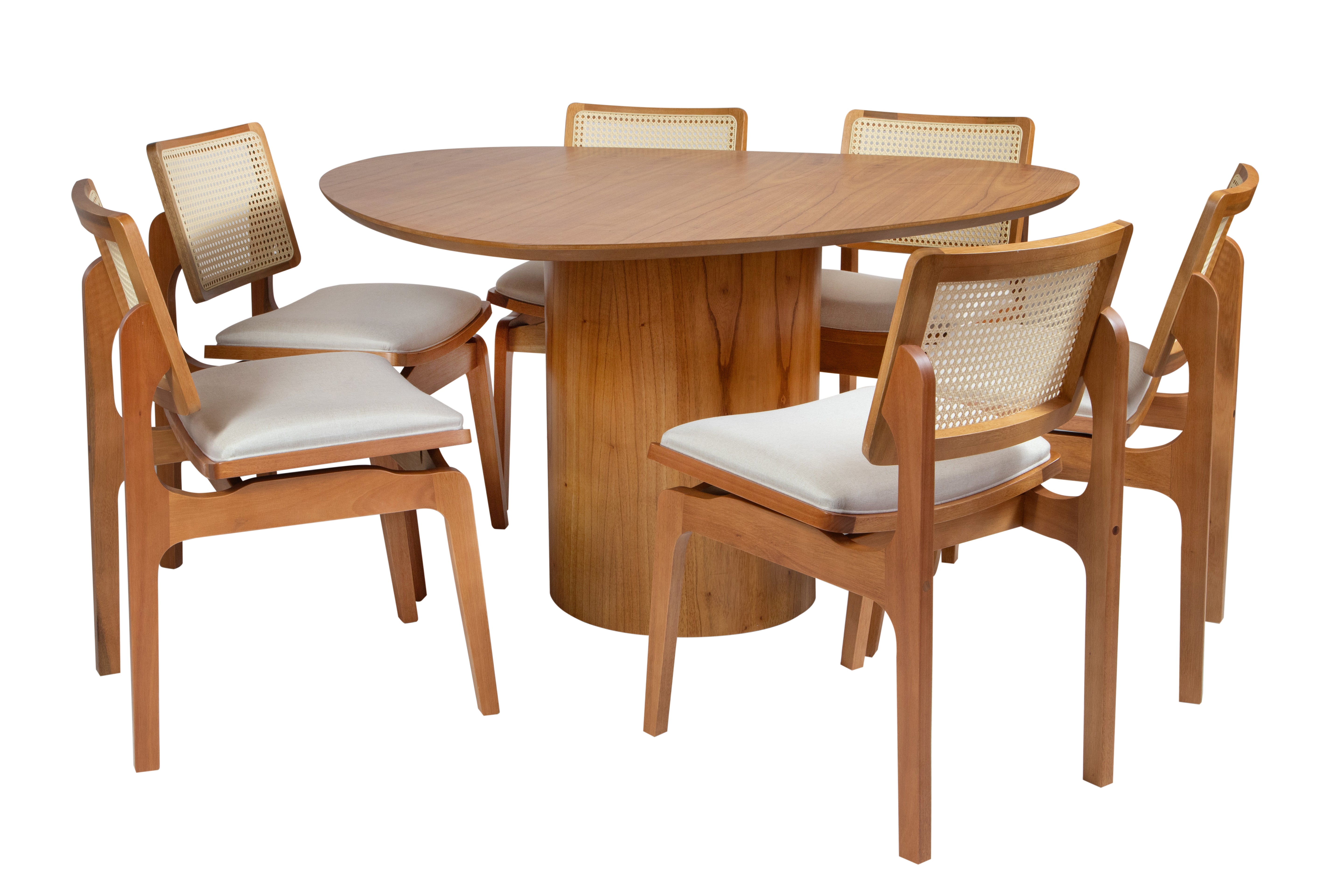 Mesa de Jantar Palheta  com Tampo Triangular 140 e Base Cilíndrica em Cinamomo