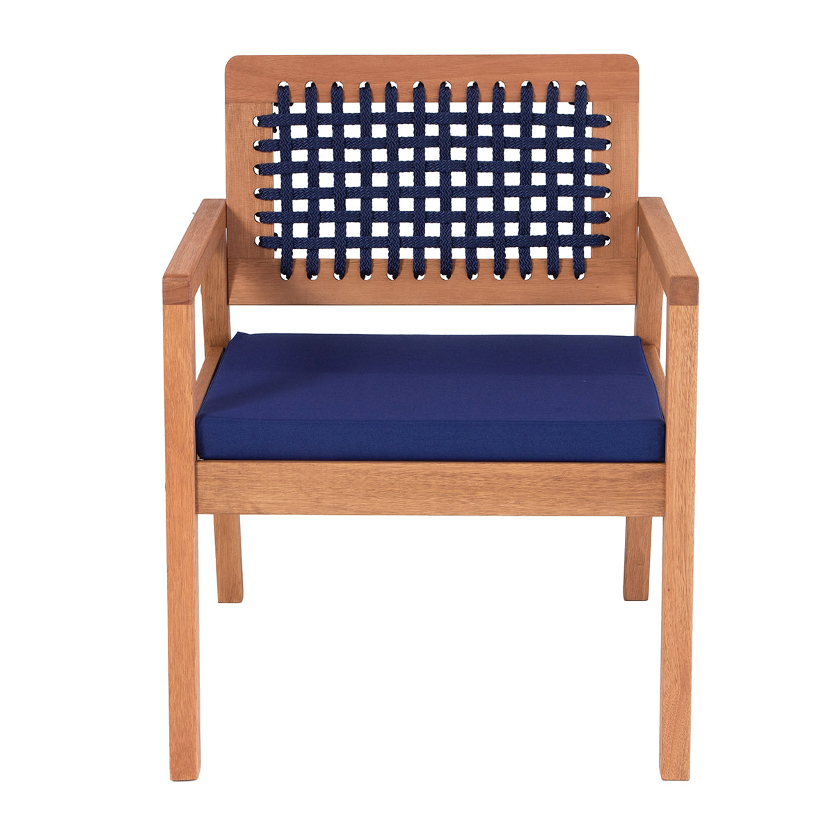 Poltrona Anice de Madeira com corda Azul Tecido Acquablock