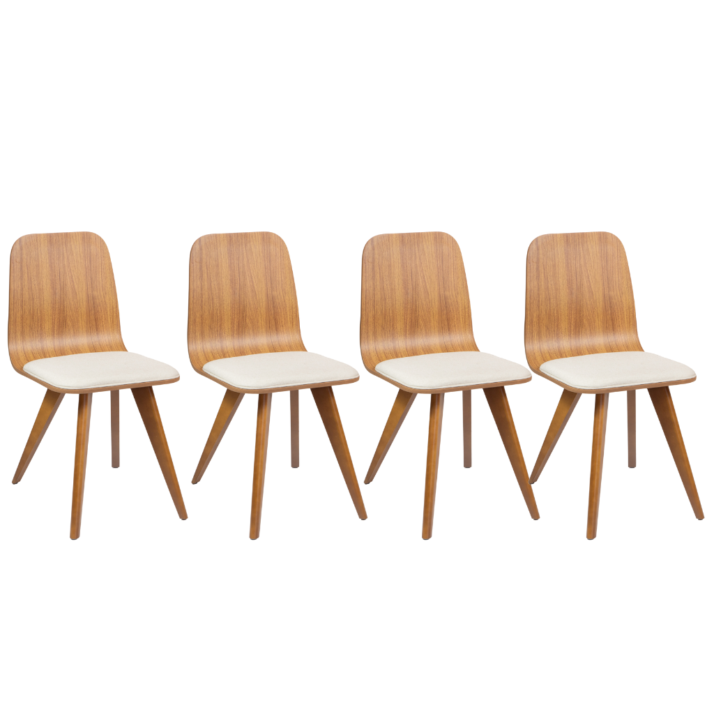 Cadeira de Jantar Lidiane Cor Freijó Tecido Cotone Bege - Kit com 4