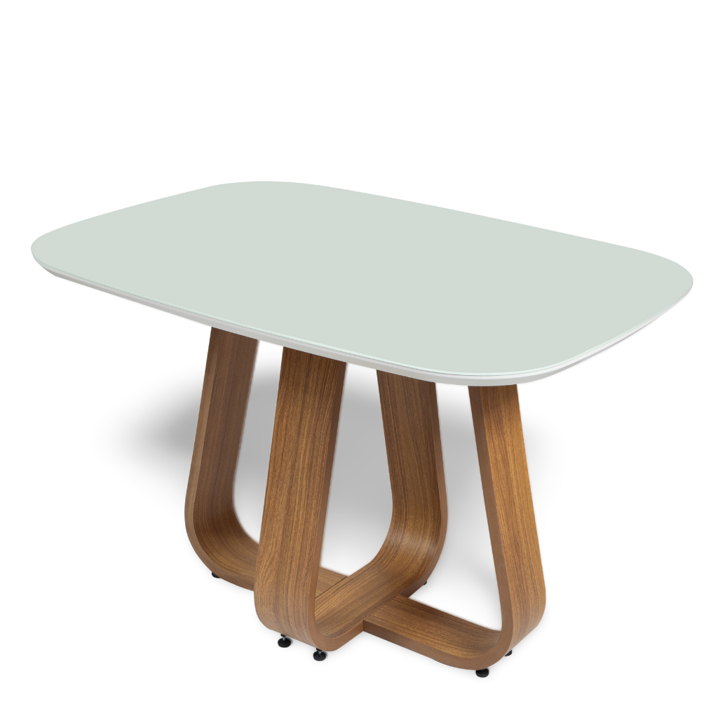 Mesa de Jantar Retangular Helena Cor Freijó com vidro Off White 117 cm