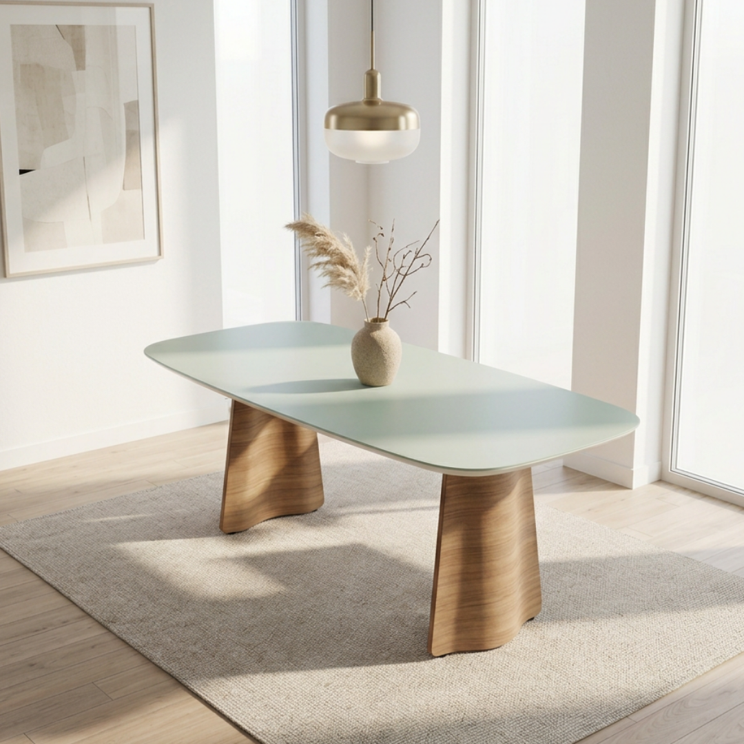 Mesa de Jantar Retangular Marcela 6 Lugares Cor Freijó com Vidro Off White 180x90cm