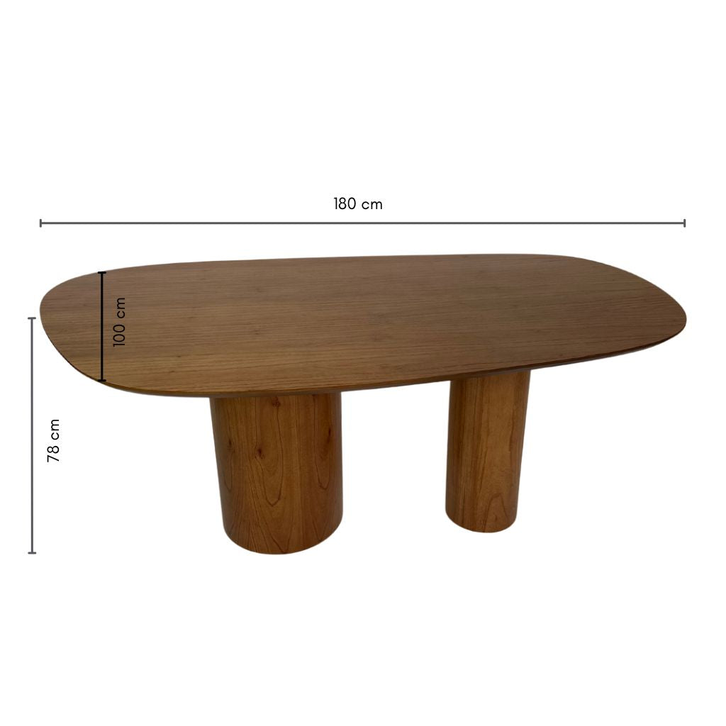 Mesa de Jantar Orgânica Luna  180x100 com Bases Cilíndricas  em Cinamomo