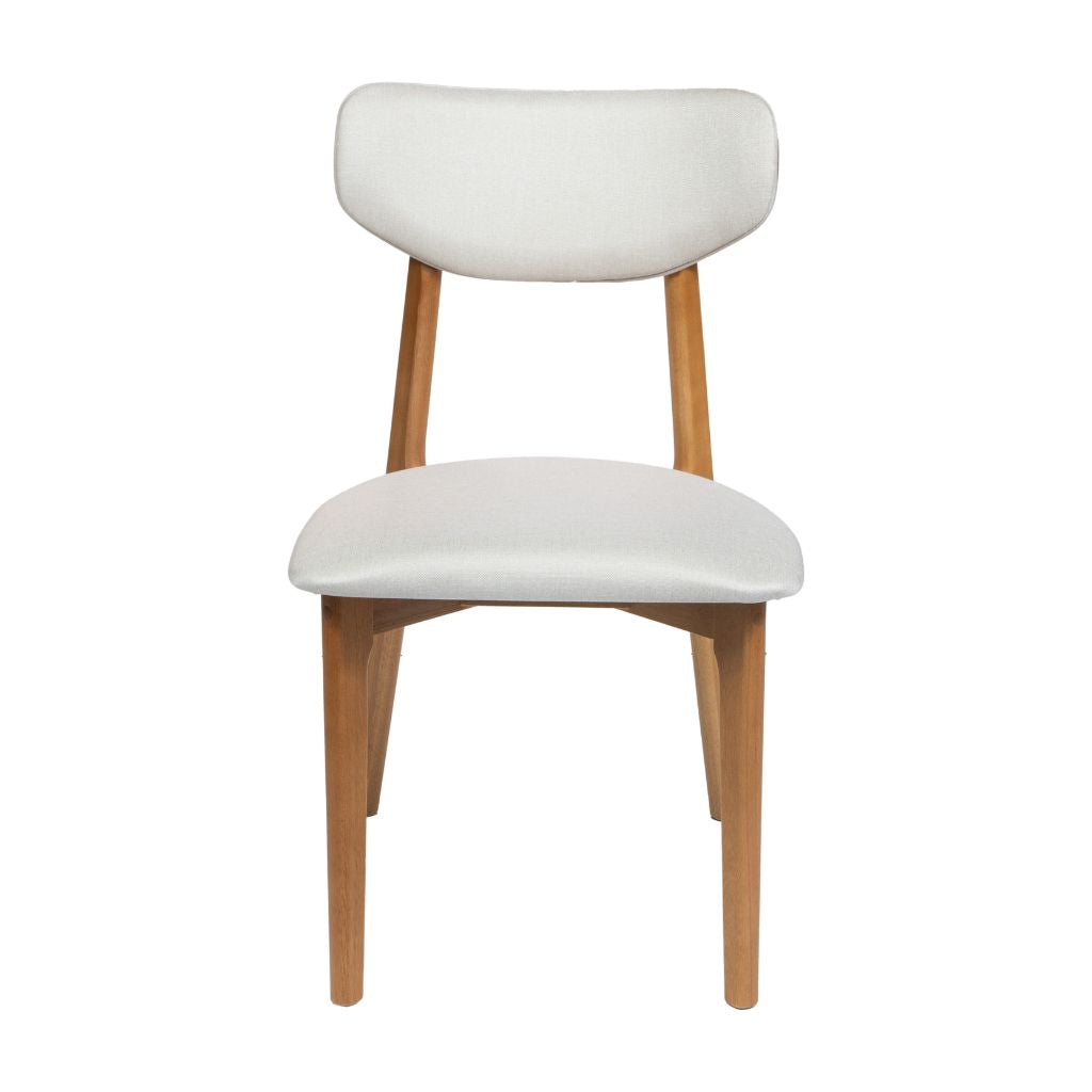 Mesa de Jantar Palheta com Tampo Triangular 140 e Base Cilíndrica em Cinamomo + 6 Cadeiras Paris Amêndoa Tecido Bege