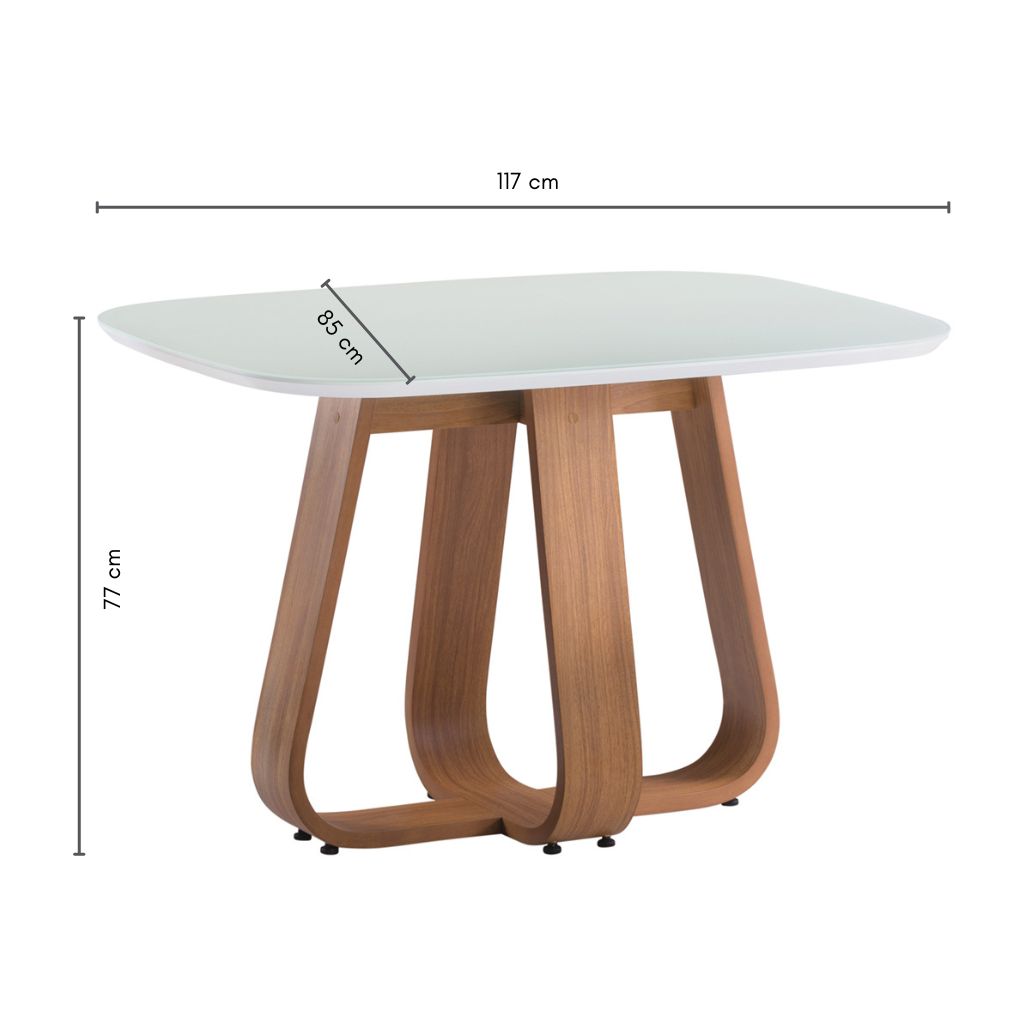 Mesa de Jantar Retangular Helena Cor Freijó com vidro Off White 117 cm