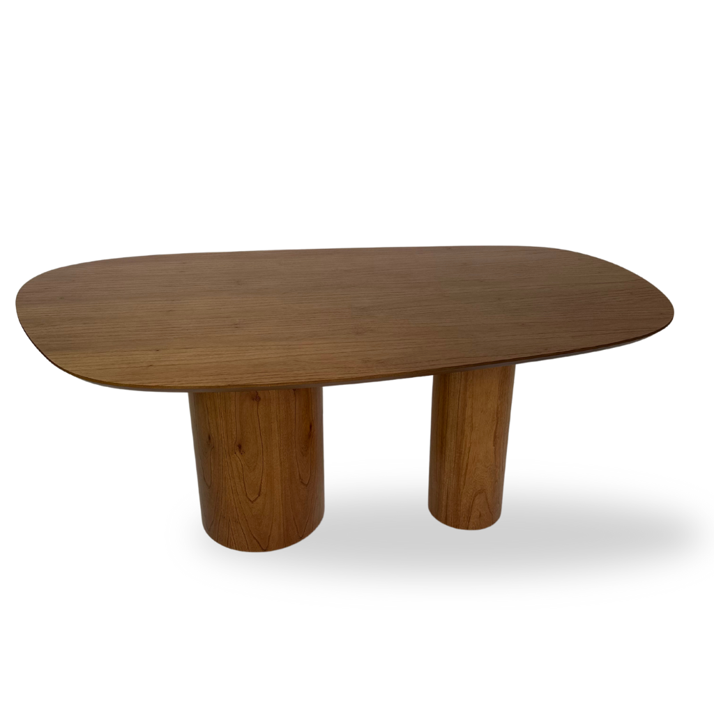 Mesa de Jantar Orgânica Luna 180x100 com Bases Cilíndricas em Cinamomo + 6 Cadeiras Florença com Tela Sextavada