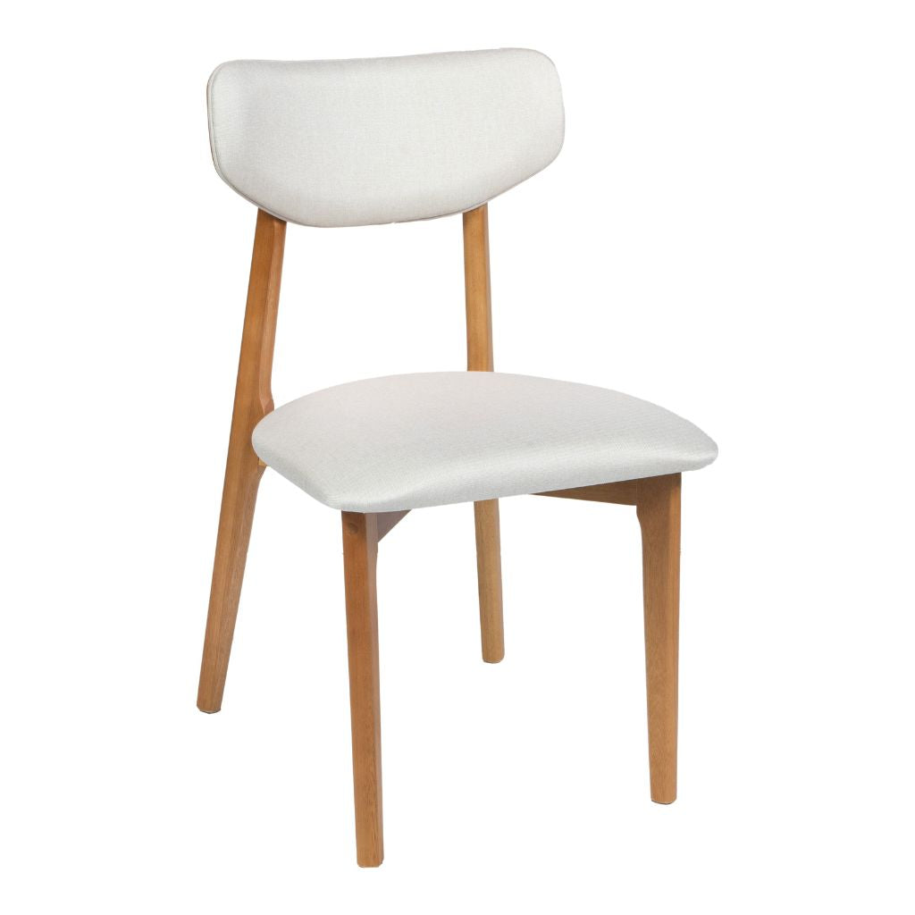 Mesa de Jantar Palheta com Tampo Triangular 140 e Base Cilíndrica em Cinamomo + 6 Cadeiras Paris Amêndoa Tecido Bege