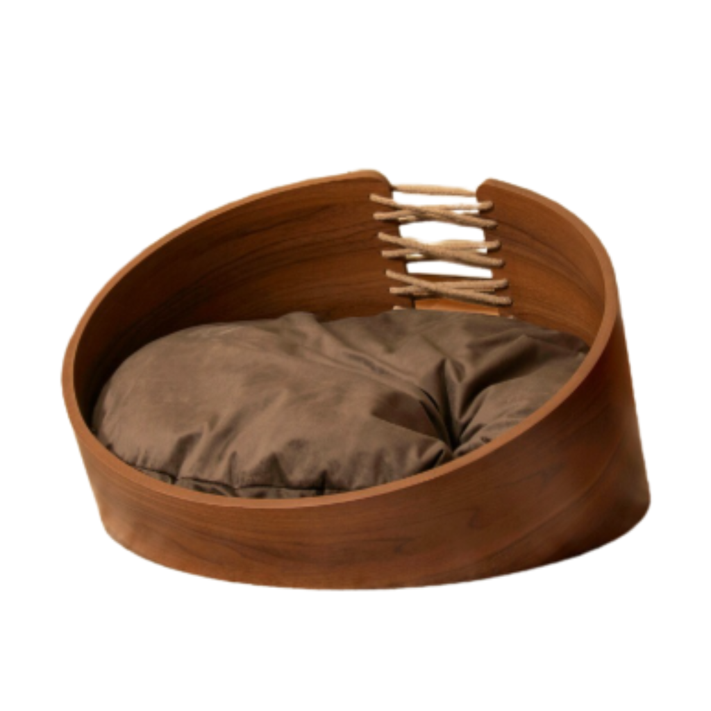 Cama Pet Médio Porte cor Nogueira Hera Veludo Escuro