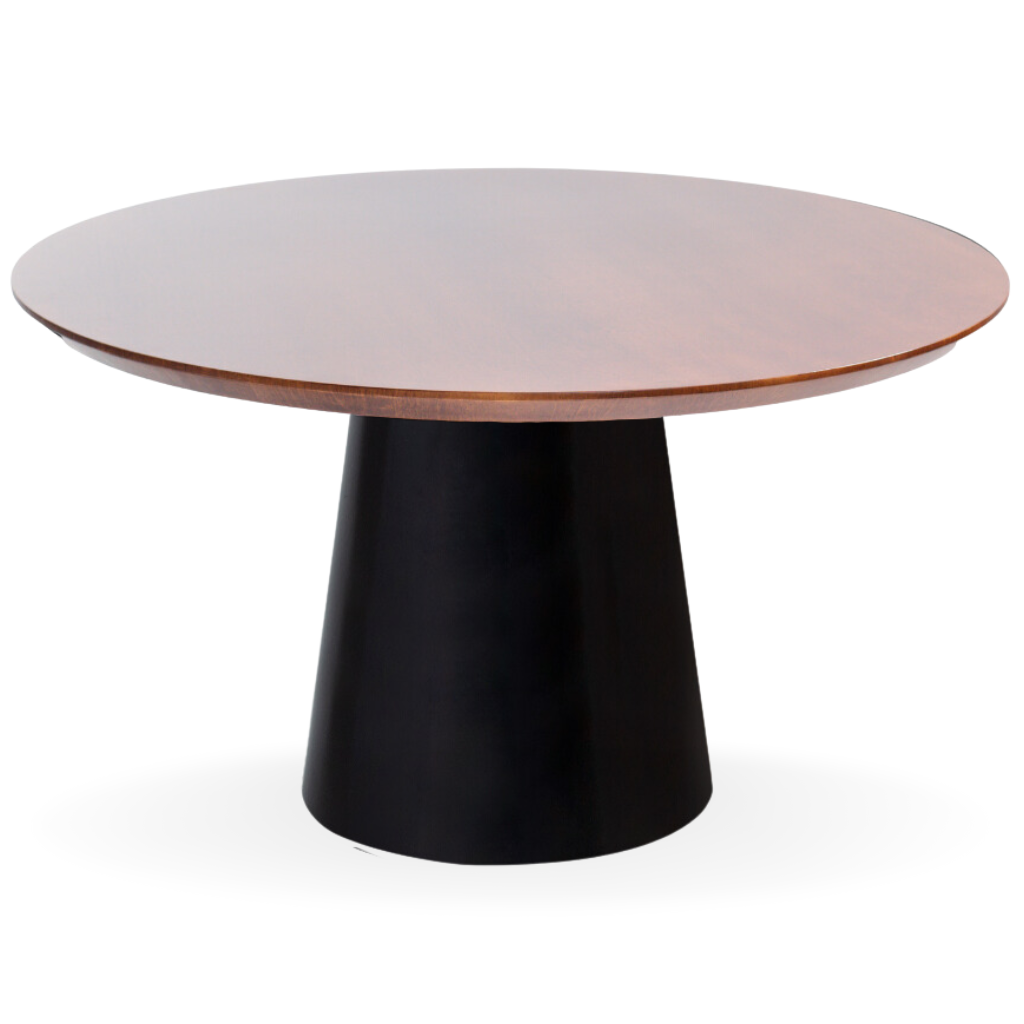 mesadejantar mesaredonda mesademadeira mesacomcone mesalaminada mesa de jantar 6 lugares Mesa com tamo amendoa mesa com base preta amendoa  preto laminado preto laminado amendoa
