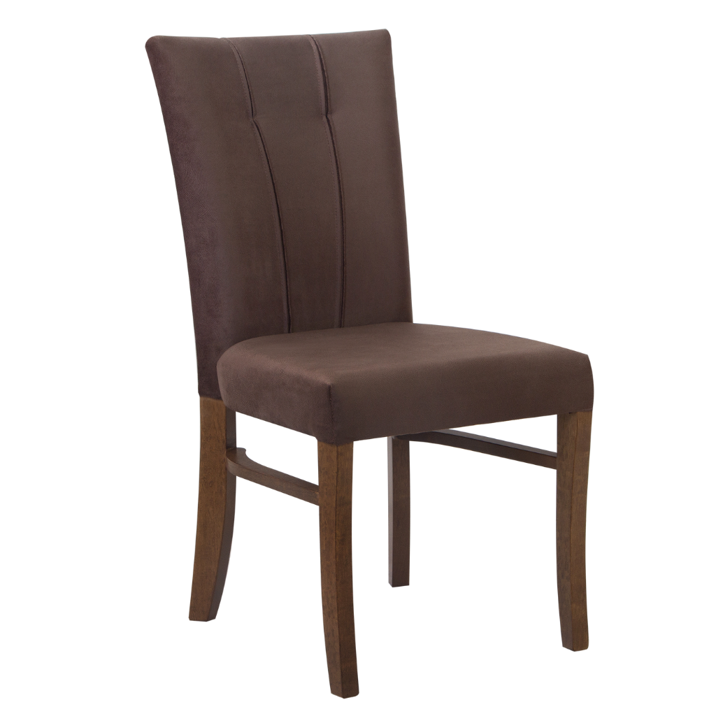 conjunto 2 cadeira naíma com tecido veludo marrom, pés imbuia, visto de lado