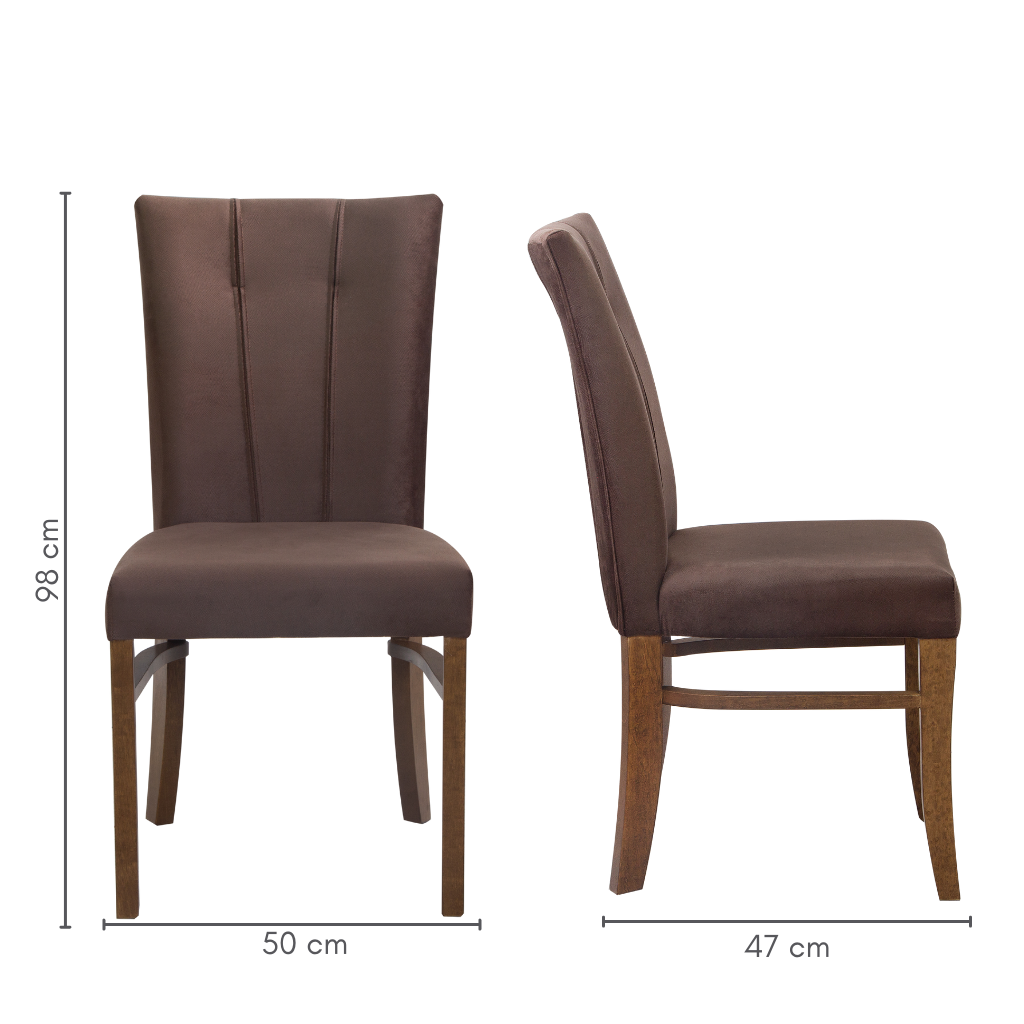 conjunto 2 cadeira naíma com tecido veludo marrom, pés imbuia, medidas   A=98 cm   C=50 cm    L=47 cm