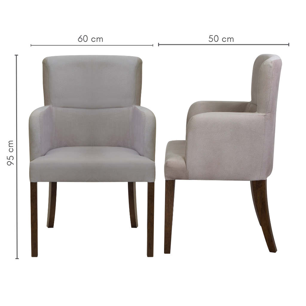 Poltrona Isa Pés Castanho e Tecido Veludo Bege, medidas:   A=95 cm   C=60 cm   L=50 cm