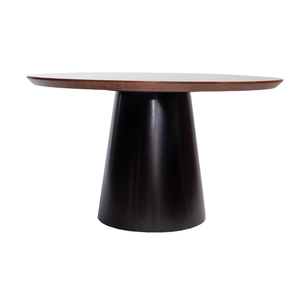 Mesa de Jantar Redonda Sofia Base Cone Preto e Tampo Castanho 140 cm