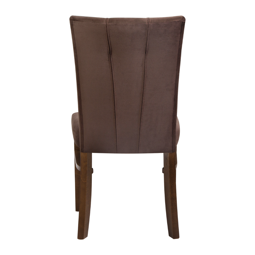 conjunto 2 cadeira naíma com tecido veludo marrom, pés imbuia, visto de costas