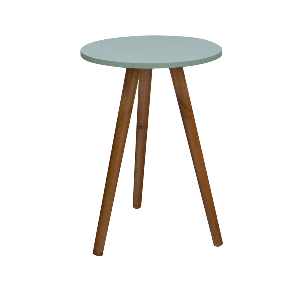 Conjunto de Mesas Laterais Retrô Cor Verde Oliva Pés Palito Cor Natural, visto de frente