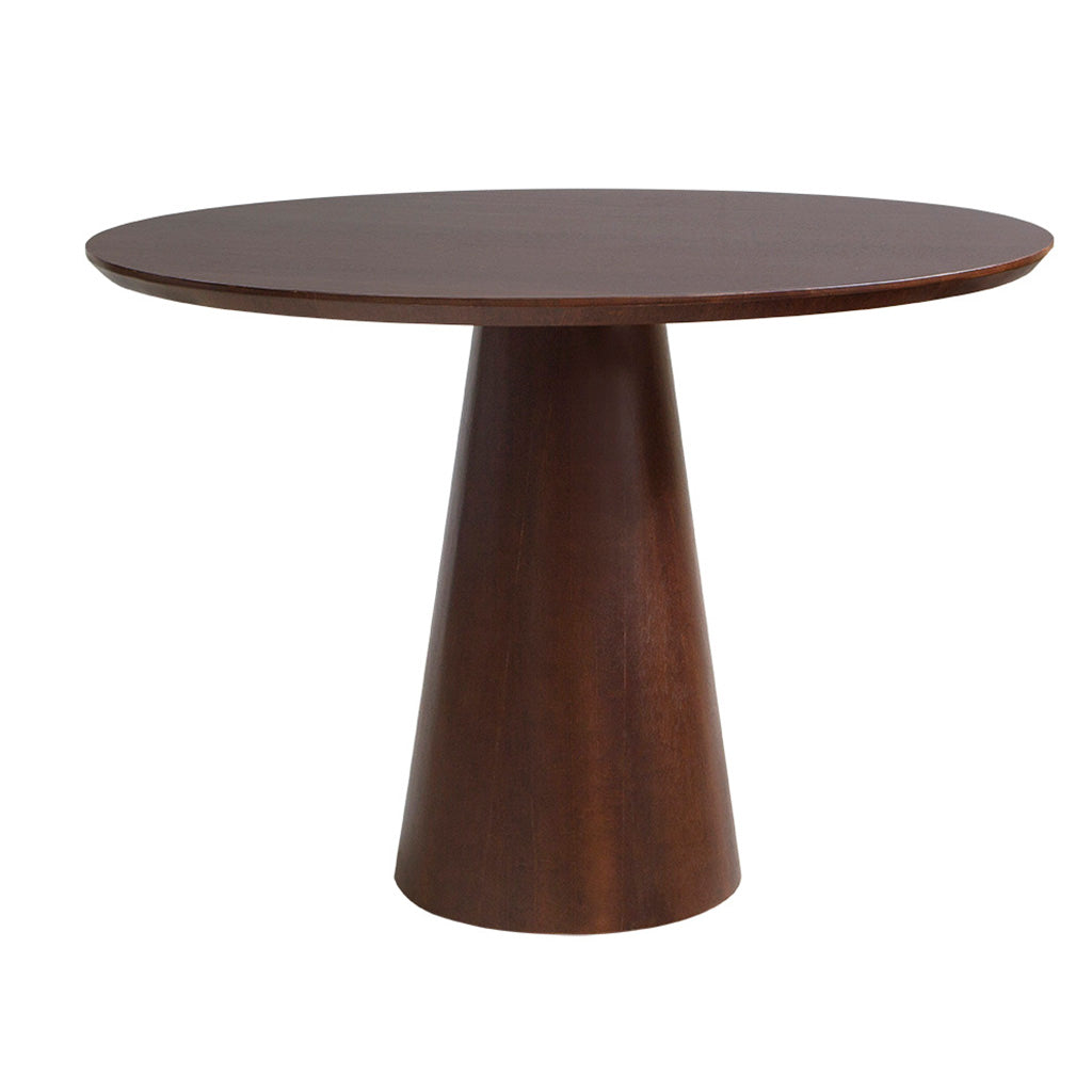 Mesa de Jantar Redonda Patrícia Base Cone Castanho e Tampo Castanho 110cm, visto de frente