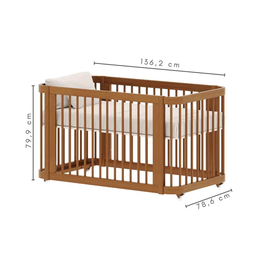 Berço Americano 2 em 1 Evolutivo Cromo Cor Nogueira - Quater