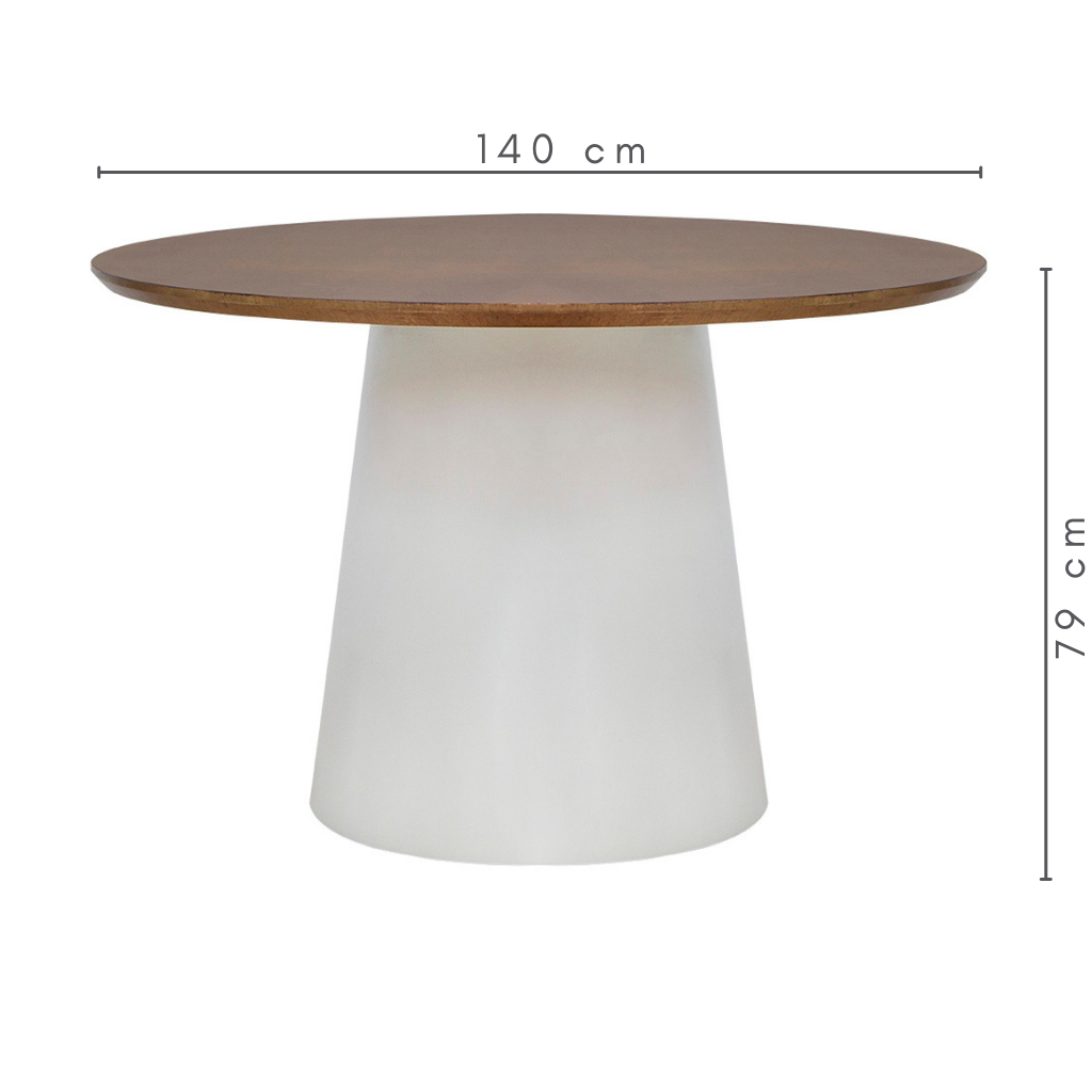 Mesa de Jantar Redonda Aurora Cone Branco Tampo Amêndoa 140 cm