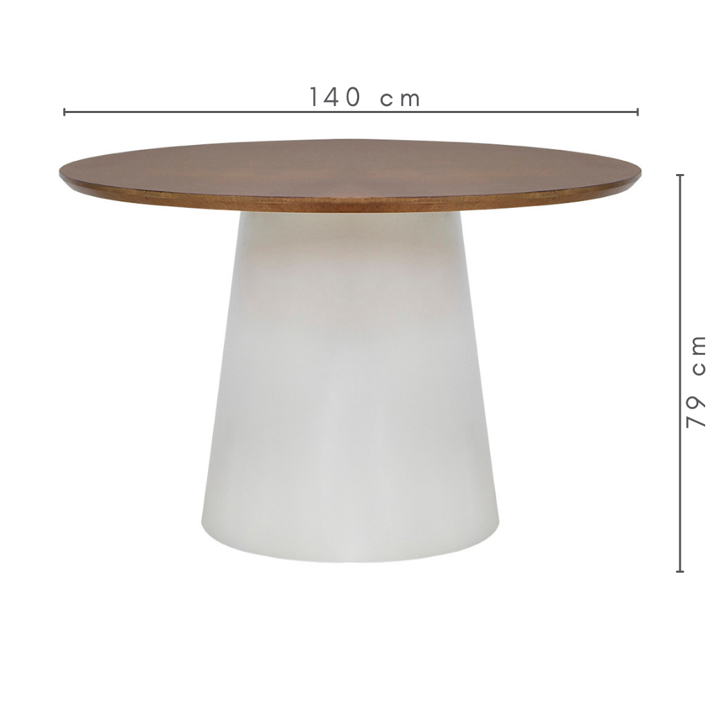 Mesa de Jantar Redonda Aurora Cone Branco Tampo Amêndoa 136 cm