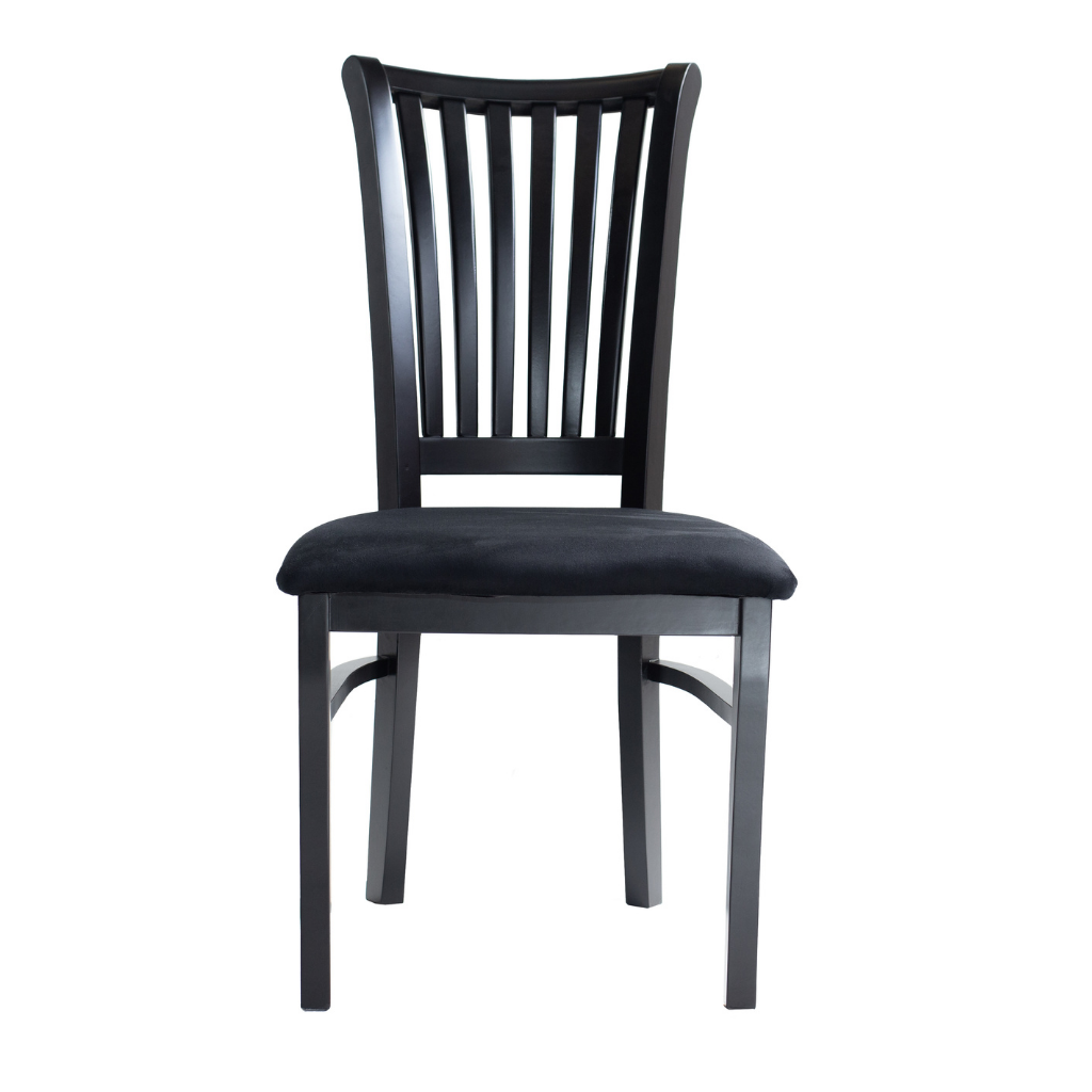 Conjunto 2 cadeiras, cor preto fosco, tecido veludo preto, visto de frente