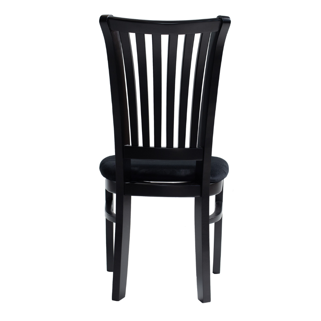 Conjunto 2 cadeiras, cor preto fosco, tecido veludo preto, visto de costa