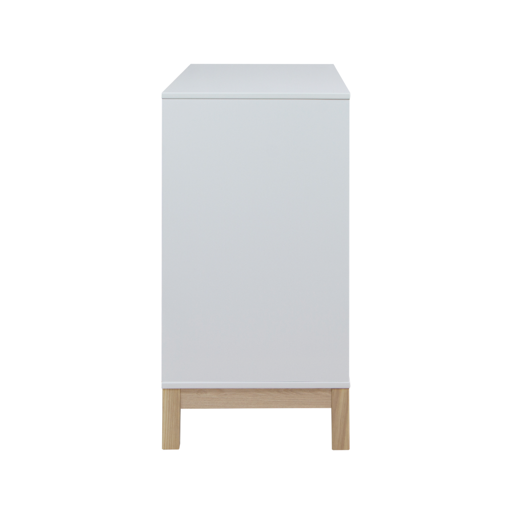 cômoda 6 gavetas cozy cor branco e carvalho, visto de lado