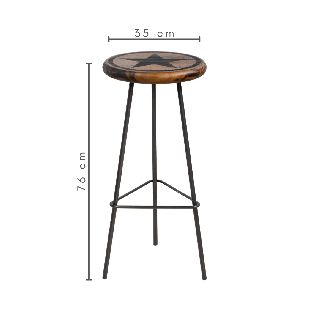 banqueta com impressão industrial, cor marrom rústico,   A=76 cm   L=35 cm