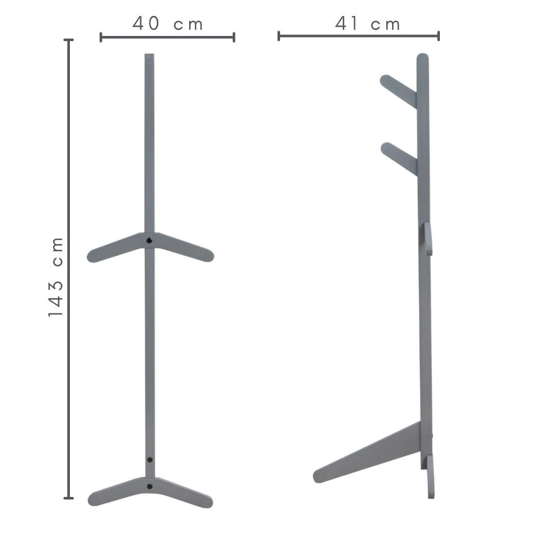 Cabideiro de madeira cor cinza, medidas    A=143 cm    L=41 cm     C= 40 cm
