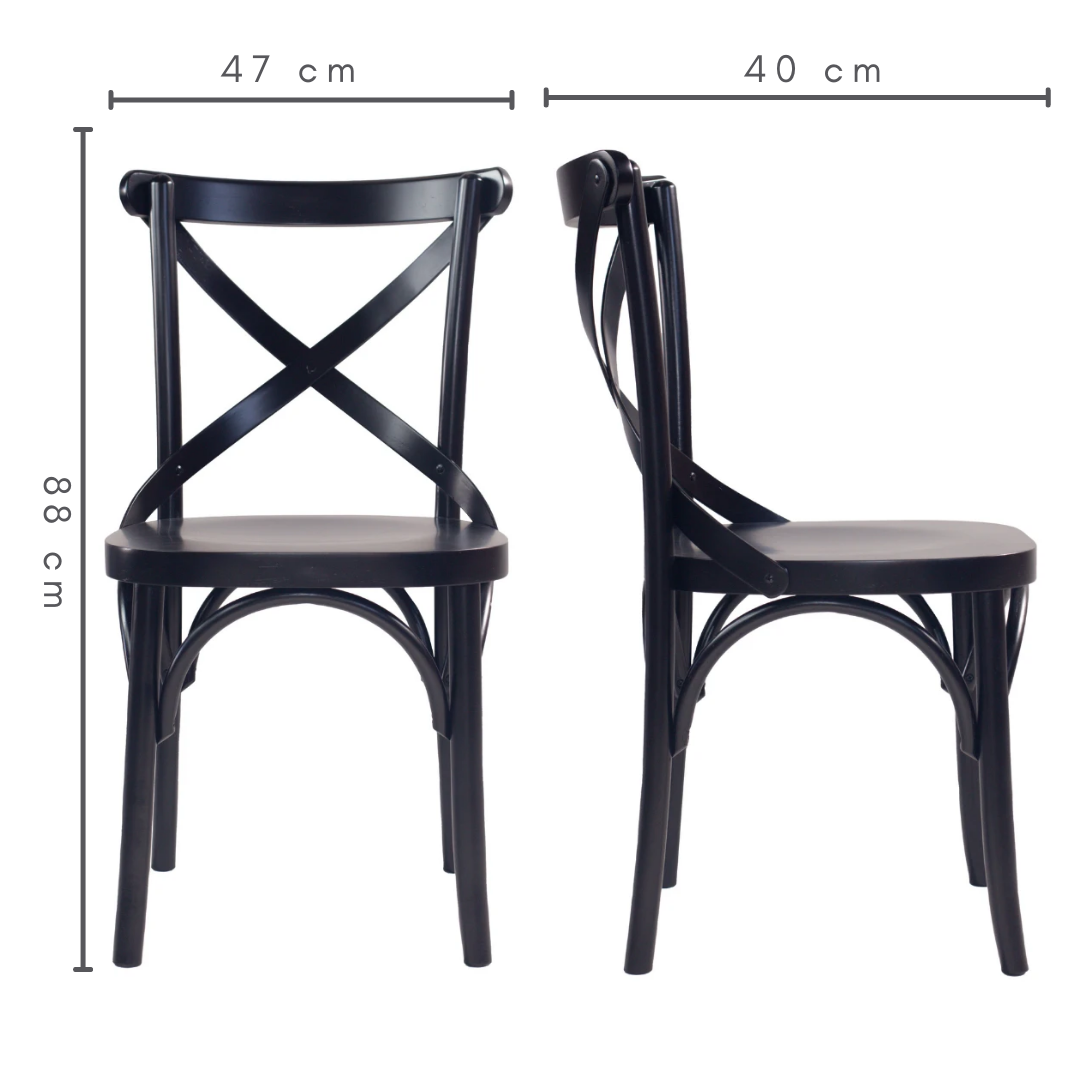 conjunto 2 cadeiras x boho cor preta, medidas   A=88 cm     C=47 cm    L=40 cm