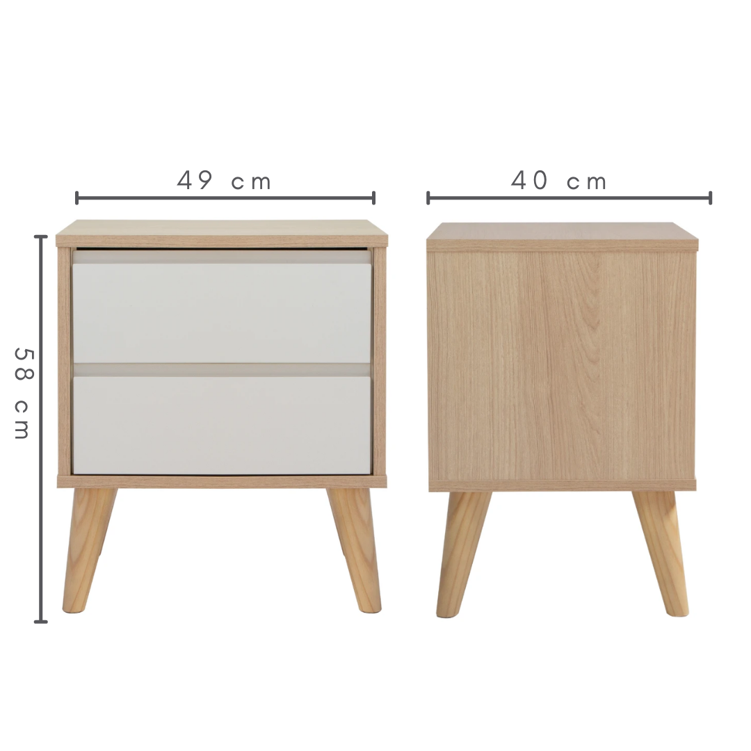 Mesa de cabeceira com 2 gavetas retrô, medidas    A=58 cm    L=40 cm    C=49 cm