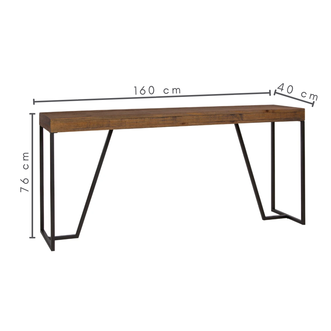Aparador com 1 prateleira cor marrom rustico, com pés cor grafite,   A=76 cm   L=40 cm   C=160 cm