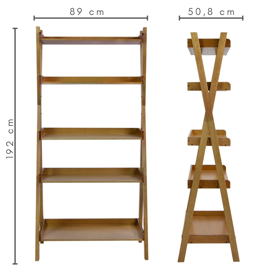 Estante de madeira com 5 prateleiras atlas cor amêndoa, medidas     A=192 cm    C=89 cm    L=50,8 cm