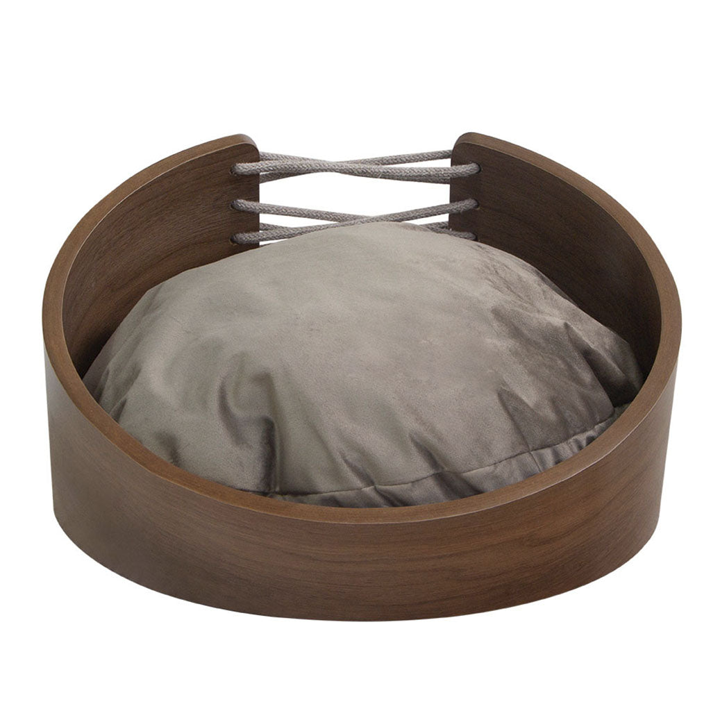 Cama Pet Médio Porte cor Nogueira Hera Veludo Claro