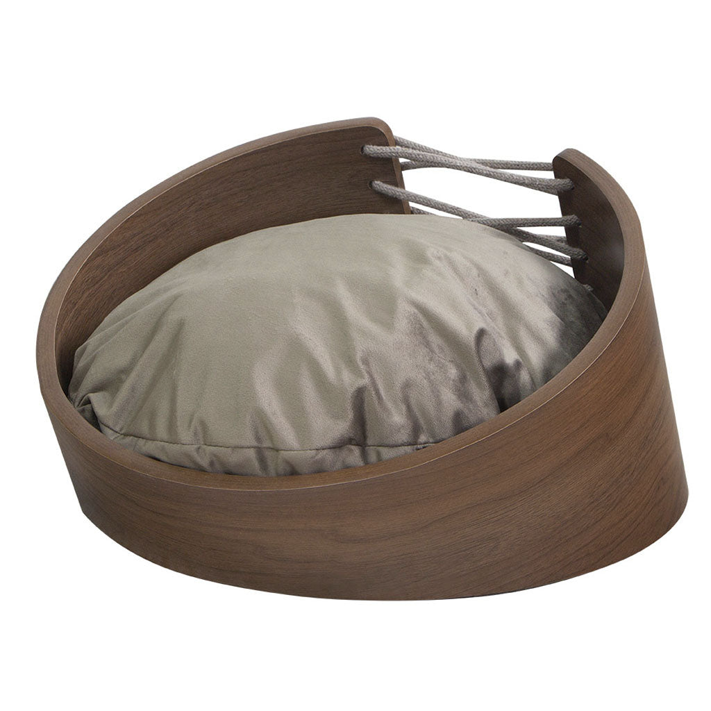 Cama Pet Médio Porte cor Nogueira Hera Veludo Claro