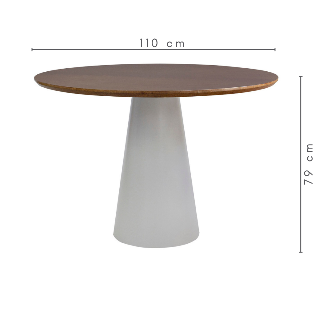 Mesa de Jantar Redonda Jade Base Cone Fendi e Tampo Amêndoa 110 cm