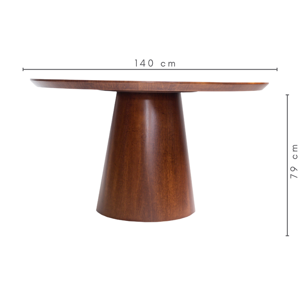 Mesa de Jantar Redonda Jasmine Base Cone Castanho e Tampo Castanho 140 cm