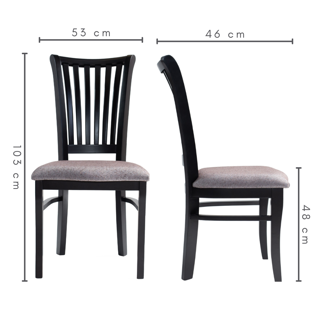 Medidas da cadeira Alita no Linho: 53cm de largura; 46cm de comprimento; 103cm de altura; 48cm de altura do chão ao assento.