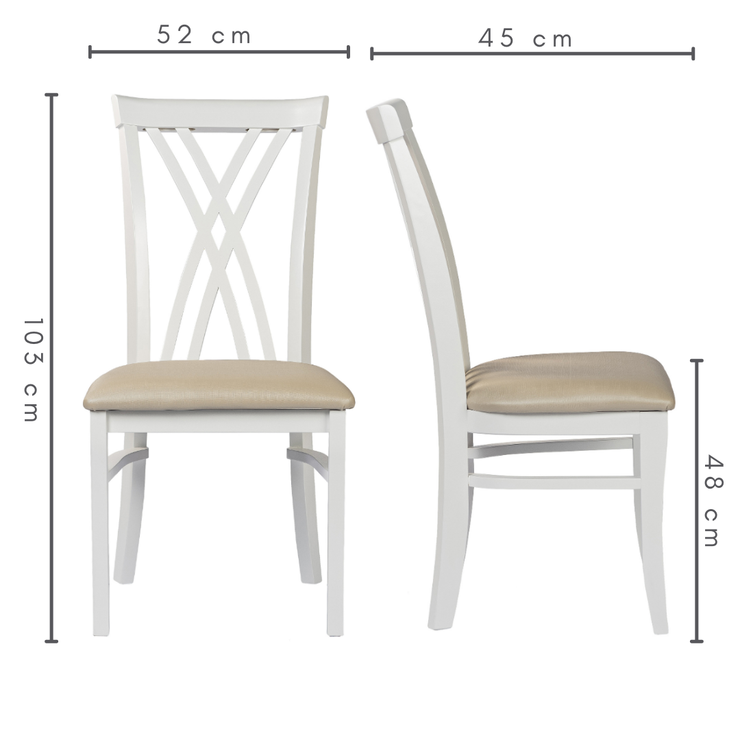 Medidas da cadeira Dora: 52cm largura; 45cm profundidade; 103 de altura total; 48cm de altura do assento ao chão