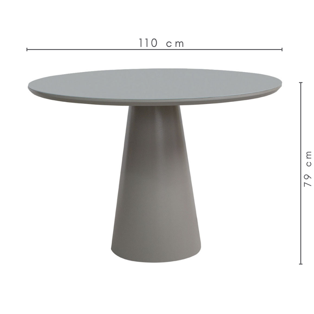 Mesa de Jantar Redonda Pietra Base Cone Fendi e Tampo Fendi com Vidro Sobreposto Fendi 110 cm