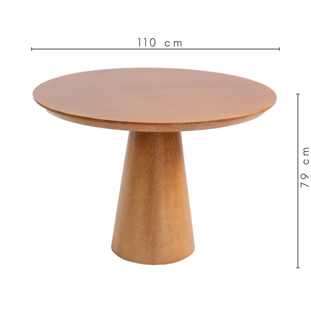 Mesa de Jantar Redonda Sarah 110 cm Base Cone Amêndoa e Tampo Amêndoa, medidas:   A=79 cm    C=110 cm    L=110 cm