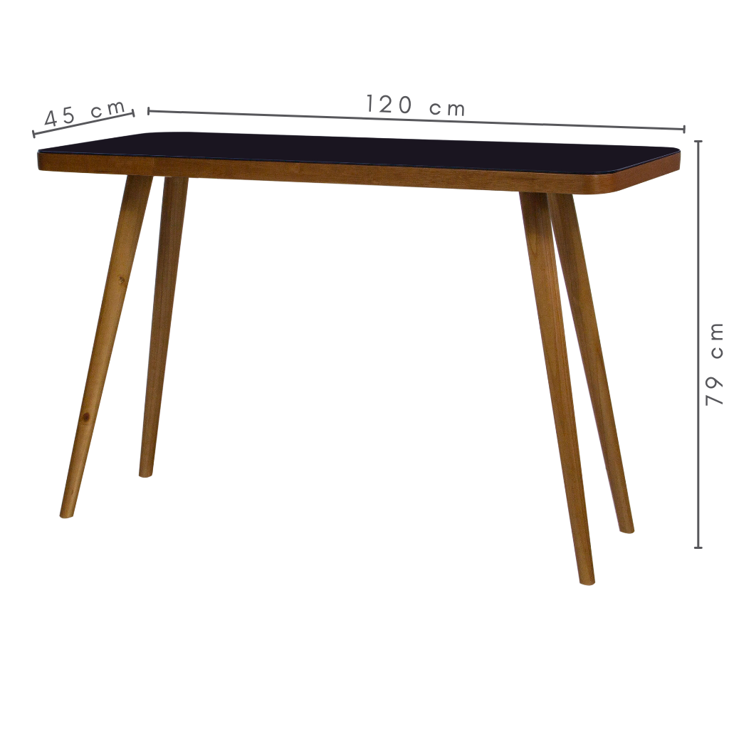 Aparador Bento Em Madeira Cor Amêndoa com Vidro Preto Sobreposto Pés Palitos, medidas: A=79 cm     C=120 cm    L=45 cm 