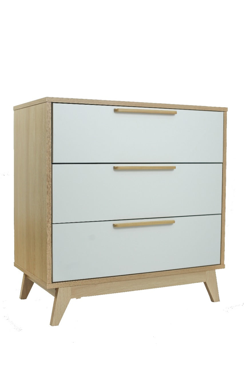 Conjunto Quarto Bebê: Berço + Cômoda 3 Gavetas Petit Branco e Carvalho