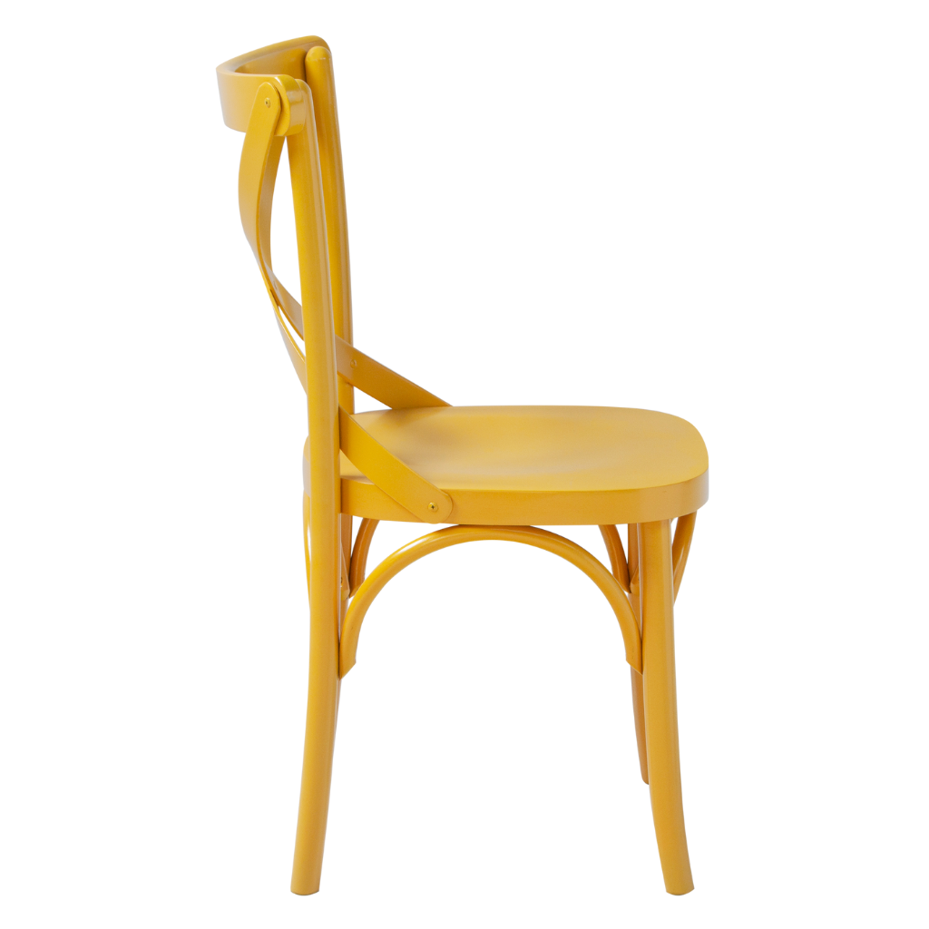 cadeira x boho cor amarela, visto de lado