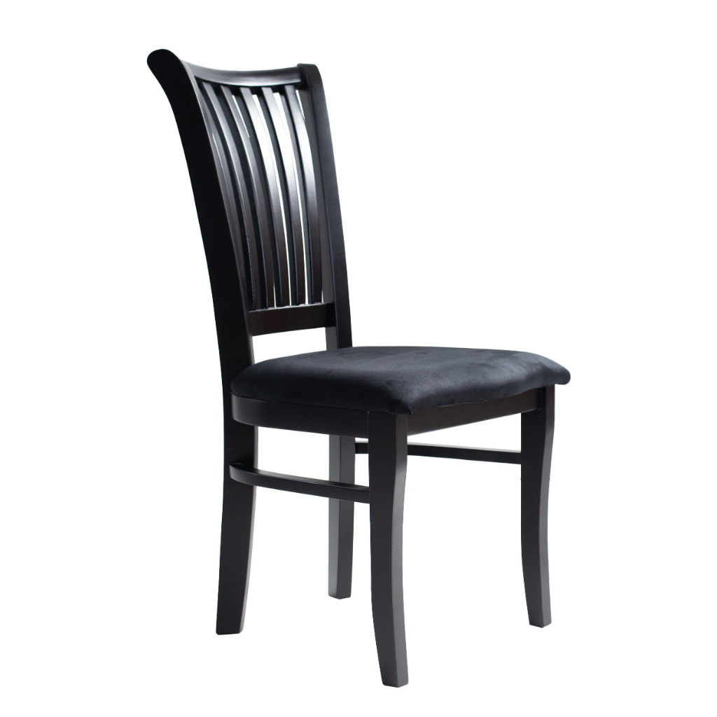 Conjunto 2 cadeiras, cor preto fosco, tecido veludo preto, visto de lado