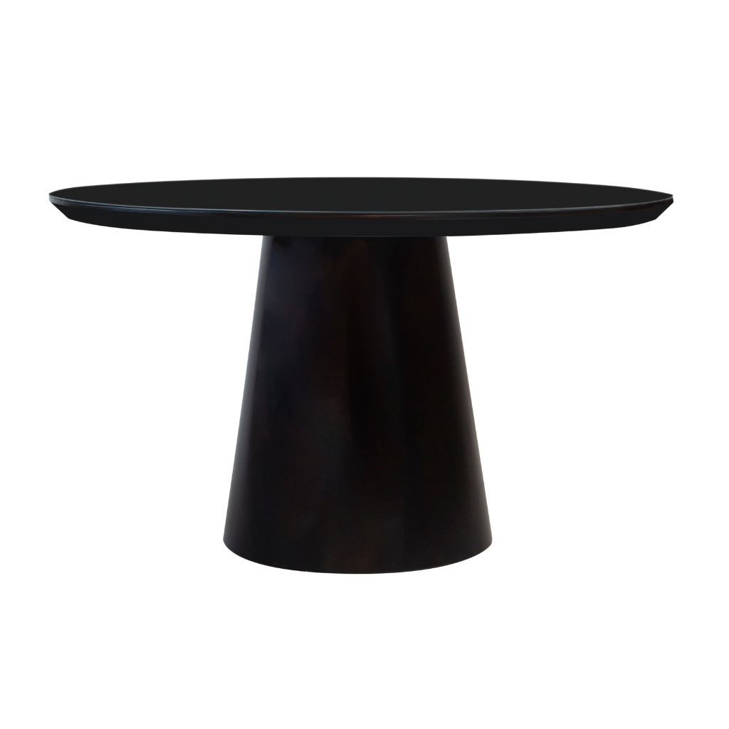 Mesa de Jantar Redonda Rafaela Cone Preto Tampo Preto e Vidro Sobreposto Preto 140 cm