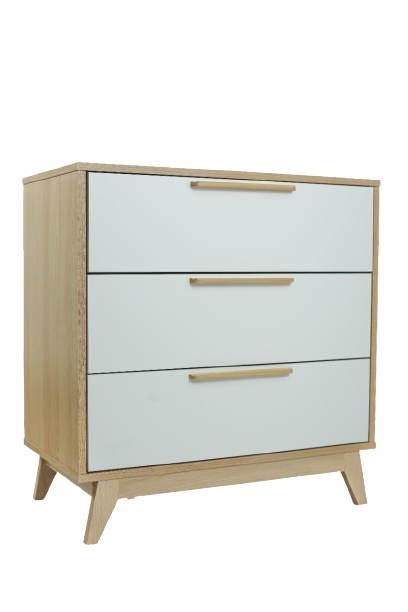 Conjunto Quarto Bebê: Berço + Cômoda 3 Gavetas + Guarda Roupa 3 Portas e 2 Gavetas Petit Branco e Carvalho