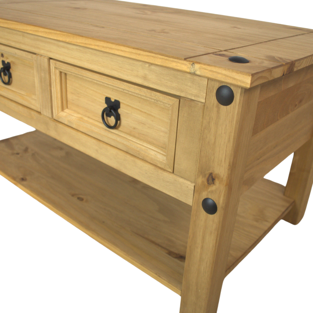 Mesa de Centro 2 Gavetas em Madeira Cor Cera Natural Boho