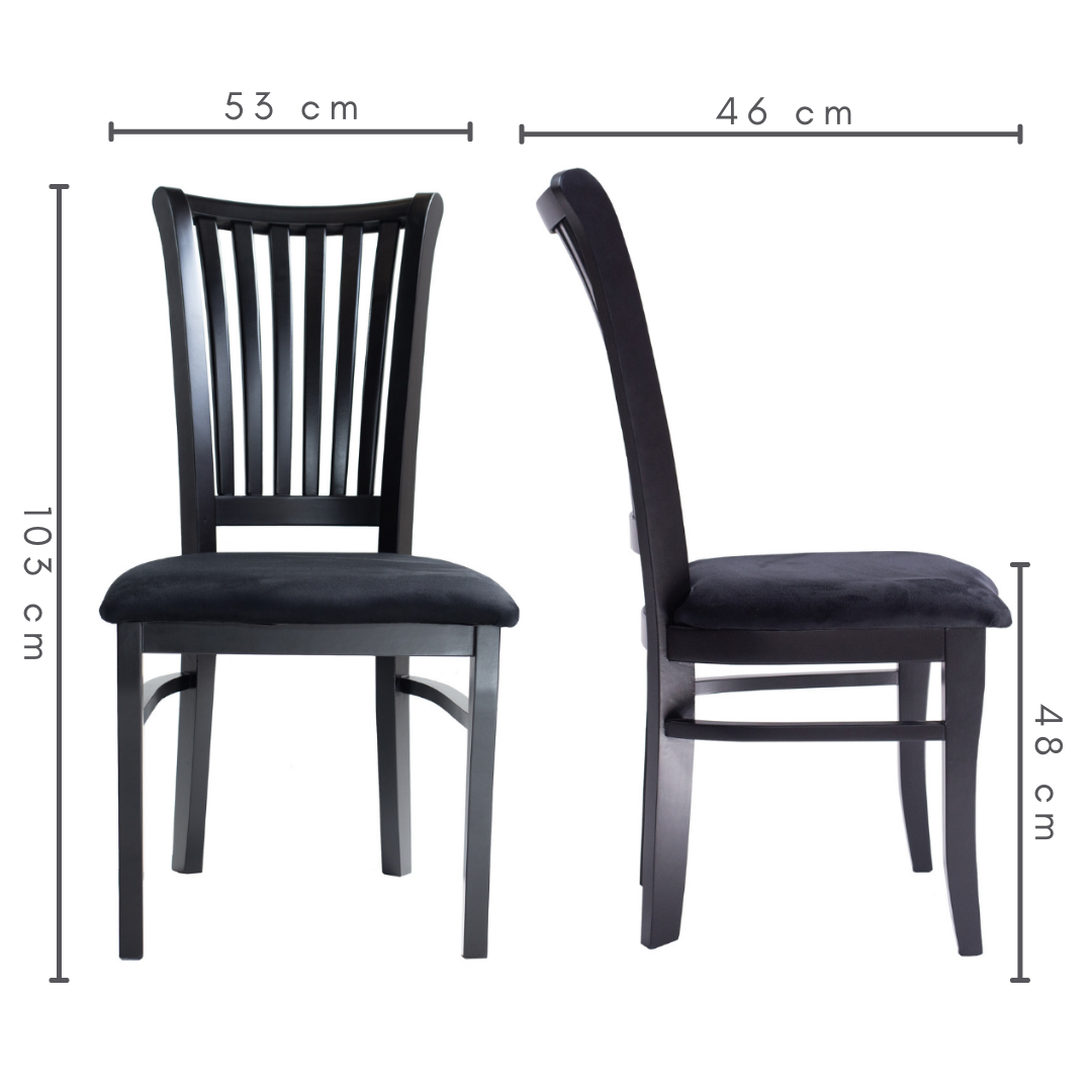 Conjunto 2 cadeiras, cor preto fosco, tecido veludo preto, medidas    A= 103 cm     L= 46 cm     C= 53 cm